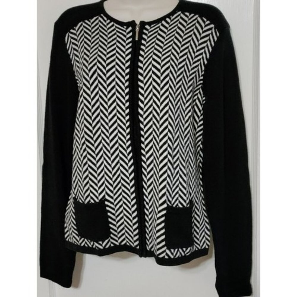 Chaps Zipped Cardigan Sweater Sz PXL Petite XL Chevron Pattern NWT